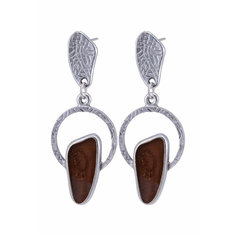 Серьги OTOKODESIGN, эмаль, коричневый в серебре