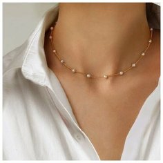 Чокер cosha_brand, жемчуг имитация, пластик, длина 33 см, золотистый
