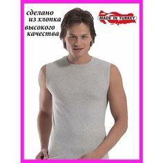 Майка майка мужская хлопок, широкое плечо, 1 шт., размер XXL, light grey melange Без бренда