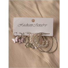 Серьги пусеты, конго MAGIXX, фианит, жемчуг имитация, серебристый