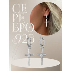 Серьги конго, трансформеры KAPLI jewelry, серебро, 925 проба, родирование, муассанит, фианит, размер 16 мм, длина 4.3 см, , белый/серебристый