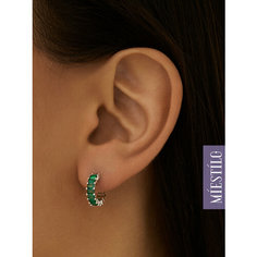 Серьги пусеты MIESTILO, серебро, 925 проба, родирование, фианит, размер 10 мм, , серебристый, зеленый