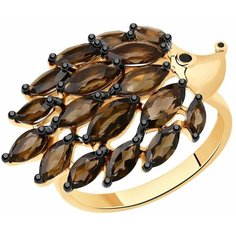 Кольцо SOKOLOV, серебро, 925 проба, родирование, раухтопаз, эмаль, размер 20, коричневый/черный