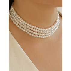Колье SLOVO JEWELRY, жемчуг имитация, длина 32 см, серебристый