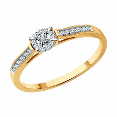 Кольцо Diamant online, красное золото, 585 проба, бриллиант, размер 16.5, прозрачный