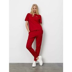 Брюки спортивные JUST CLOTHES Красный. Декор термологотип. Карманы сбоку по шву 2 б/заст, сзади нет. Пояс резинка+утяг шнурок. Д, размер S, красный