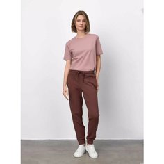 Брюки спортивные JUST CLOTHES Коричневый. Декор термологотип. Карманы спереди 2 б/заст, сзади нет. Пояс резинка+утяг шнурок. Д 101, размер XS, коричневый