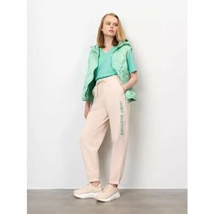 Брюки спортивные JUST CLOTHES Светло-бежевый. Декор махровая нашивка логотипа. Пояс резинка, шнурок. Карманы спереди 2 б/заст, сза, размер S, бежевый