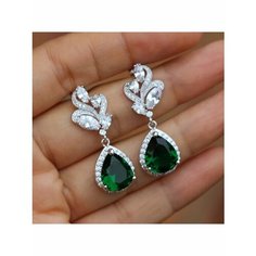 Серьги, фианит, зеленый, белый, серый be Self True Jewel