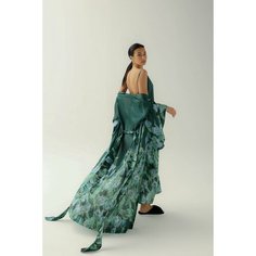 Халат FLEURSILK, размер M, темно-зеленый/мульти