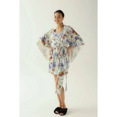 Халат FLEURSILK, размер XS, молочный/ирисы