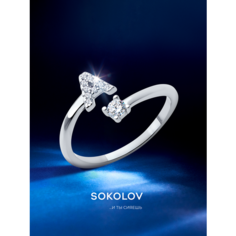 Кольцо SOKOLOV, серебро, 925 проба, родирование, фианит, размер 18