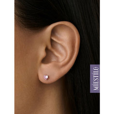 Серьги пусеты MIESTILO, серебро, 925 проба, родирование, фианит, , розовый