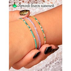 Теннисный браслет GOLDEN LIGHT, стекло, металл, фианит, стразы, алмазное стекло, кристалл, горный хрусталь, 3 шт., размер 17 см, размер one size, диаметр 6 см, золотистый