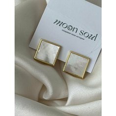 Серьги MOON SOUL, перламутр, размер 16 мм, белый, золотой