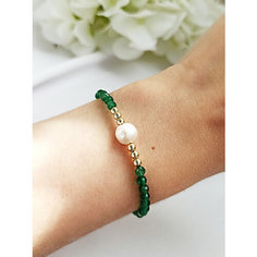 Браслет JEWELRY A VENTO, жемчуг пресноводный, 10 шт., размер 19 см, размер M, диаметр 5.4 см, зеленый