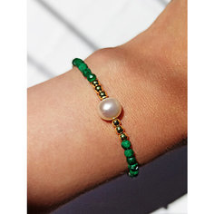 Браслет JEWELRY A VENTO, малахит, жемчуг пресноводный, 10 шт., размер 17 см, размер S, диаметр 5.4 см, зеленый