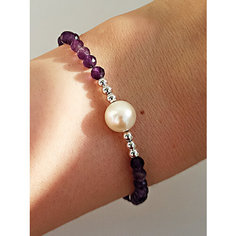 Браслет JEWELRY A VENTO, аметист, жемчуг пресноводный, 10 шт., размер 15 см, размер S, диаметр 5.4 см, фиолетовый