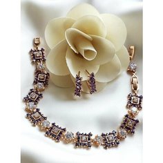 Комплект бижутерии FJ Fallon Jewelry: браслет, серьги, циркон, размер браслета 21 см, фиолетовый