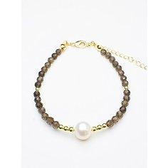 Браслет JEWELRY A VENTO, раухтопаз, жемчуг пресноводный, 10 шт., размер 17 см, размер S, диаметр 5.4 см, коричневый