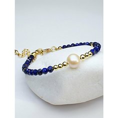 Браслет JEWELRY A VENTO, жемчуг пресноводный, лазурит, 10 шт., размер 17 см, размер S, диаметр 5.4 см, синий