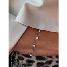 Браслет LU Jewel, серебро, 925 проба, родирование, фианит, длина 16 см., серебристый/белый