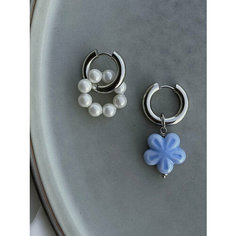 Серьги конго, жемчуг имитация, керамика, синий, серый, бежевый Blue Jewelry
