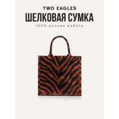 Сумка тоут TWO EAGLES, фактура бархатистая, коричневый, черный
