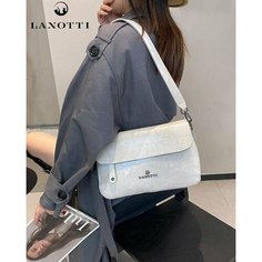 Сумка багет LANOTTI, фактура гладкая, белый, мрамор, белый мрамор