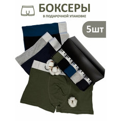 Трусы для мужчин в подарочной упаковке, боксеры мужские комплект, отличное качество, хлопок, комплект из 5 шт., размер L, камуфляж Без бренда