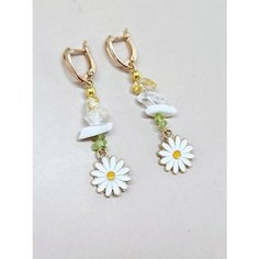 Серьги с подвесками ENJOY Украшения из камней, агат, горный хрусталь, хризолит, цитрин, размер 150 мм, зеленый, белый, желтый