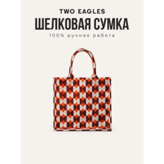 Сумка тоут TWO EAGLES, фактура бархатистая, красный, бежевый
