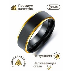 Кольцо обручальное, размер 16, черный/золотистый Нет бренда
