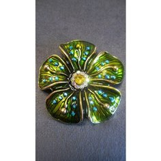 Брошь BIG CITY Jewelry, эмаль, стразы, 1 шт., зелeный