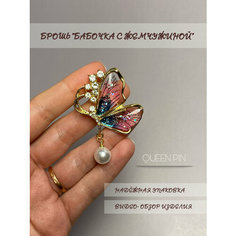 Брошь Queen pin, кристалл, стекло, стразы, золотой, фиолетовый