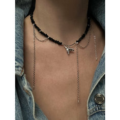 Колье, стекло, черный-серебро Нет бренда