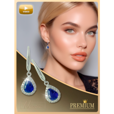 Серьги с подвесками, искусственный камень, циркон, размер 28 мм, синий Nionica