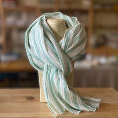Шарф ЛЬНЯНОЕ для мужчин и женщин,220х60 см, one size, белый/бирюзовый