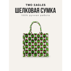 Сумка тоут TWO EAGLES, фактура бархатистая, бежевый, зеленый