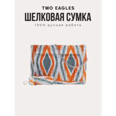 Сумка кросс-боди TWO EAGLES, фактура бархатистая, оранжевый, серый, белый