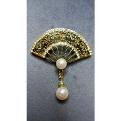 Брошь BIG CITY Jewelry, жемчуг культивированный, стразы, 1 шт., золотистый