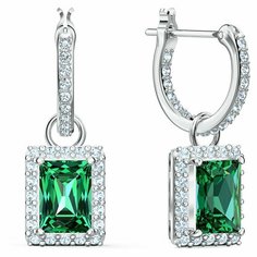 Серьги с подвесками SWAROVSKI, кристаллы Swarovski, размер 23 мм, зеленый, белый, серебряный