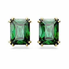 Серьги пусеты SWAROVSKI, кристаллы Swarovski, размер 11 мм, золотой/зеленый