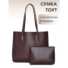 Сумка тоут AVGUST ACCESSORIES, 2 шт, фактура матовая, гладкая, коричневый