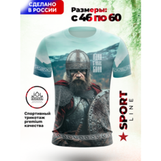 Футболка спортивная KrasPrint Славянская, размер 2XL, серый, синий, голубой