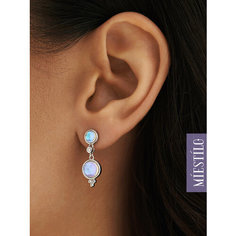 Серьги пусеты MIESTILO, серебро, 925 проба, родирование, лунный камень, длина 2.5 см, , серебристый