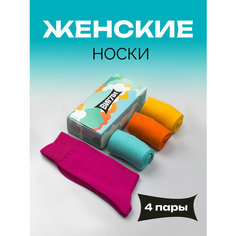 Носки ВИГЛИ Осень, комплект, 4 пары, размер 23, розовый, оранжевый, желтый, бирюзовый
