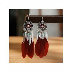 Серьги, перо, дерево, серебристый/красный be Self True Jewel