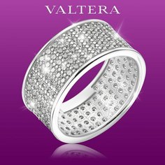 Кольцо широкое VALTERA, серебро, 925 проба, родирование, фианит, размер 17, серебристый