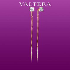 Серьги цепочки VALTERA, серебро, 925 проба, золочение, фианит, , золотистый
